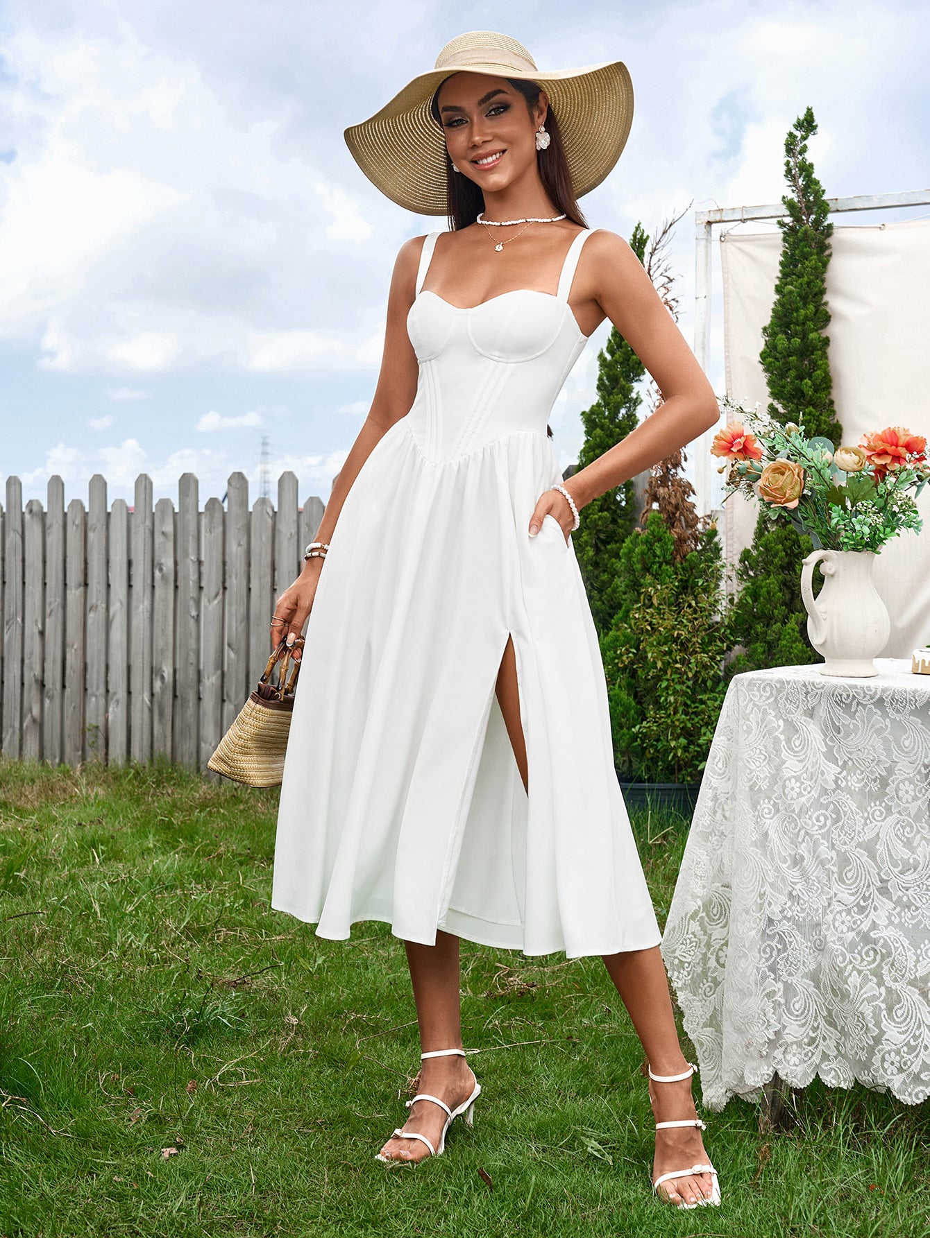 blue simple prom dress Light Floral Cheap Dresses with Slit Strapless Boned Bodice – vigocouture please give us the vive-la-fete-collegiate Fit:Athletic Long Cool Woman (In