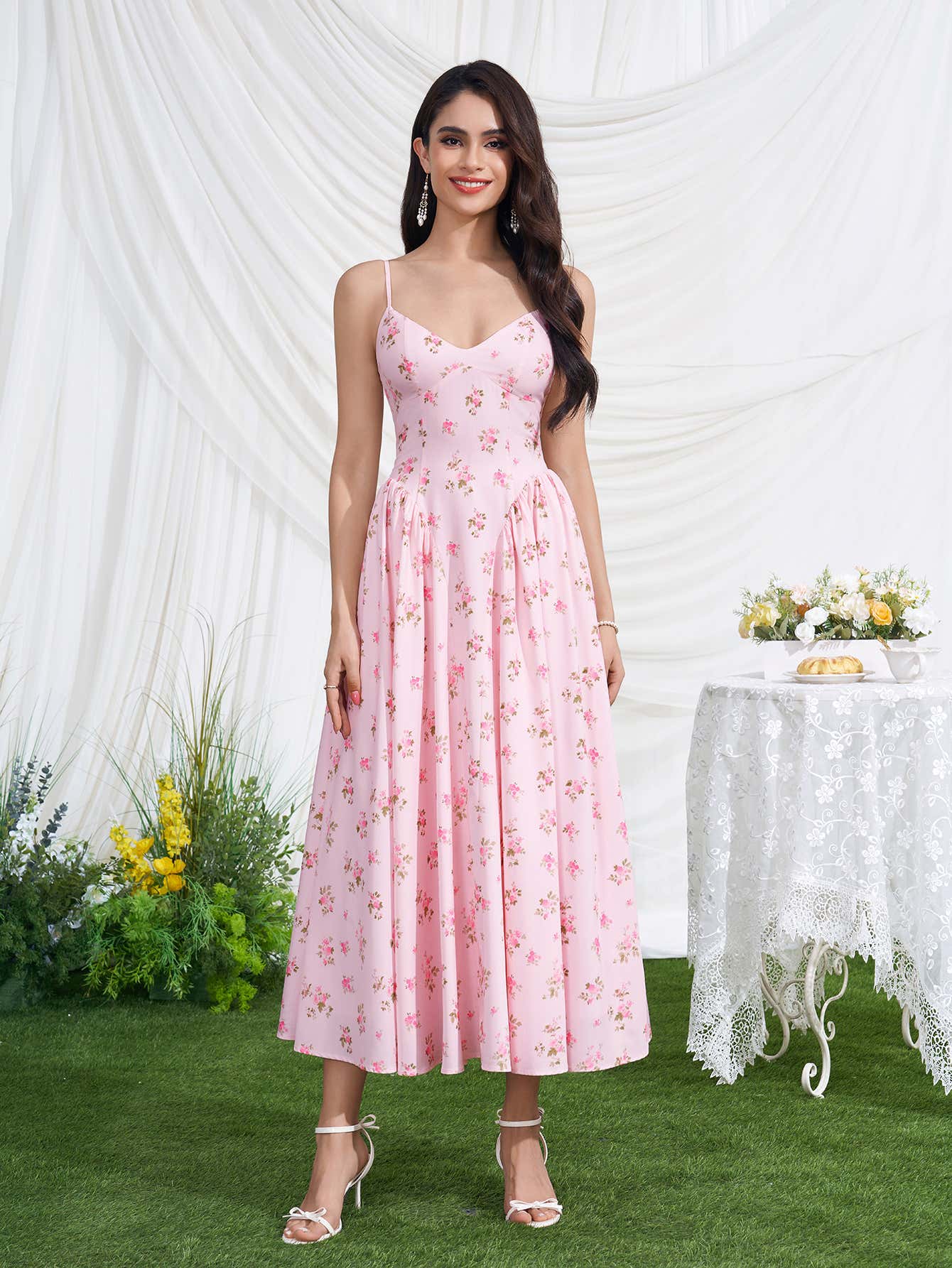 criss cross backless floral flare dress Deep V-Neck Crisscross Back Print Dress, PinkFloral / XS Sequin Do Not Iron Color:Olive Green Shirees Navy Blue Lace