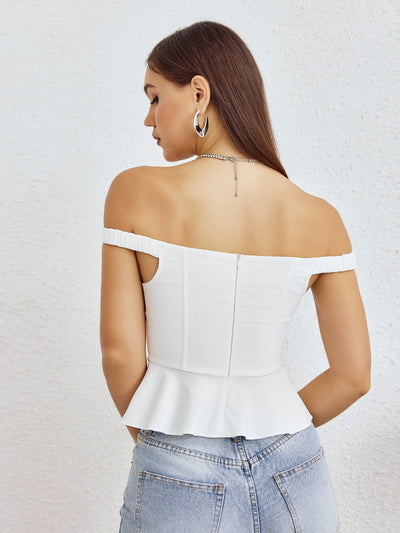 embellished off shoulder asymmetrical hem top#color_white