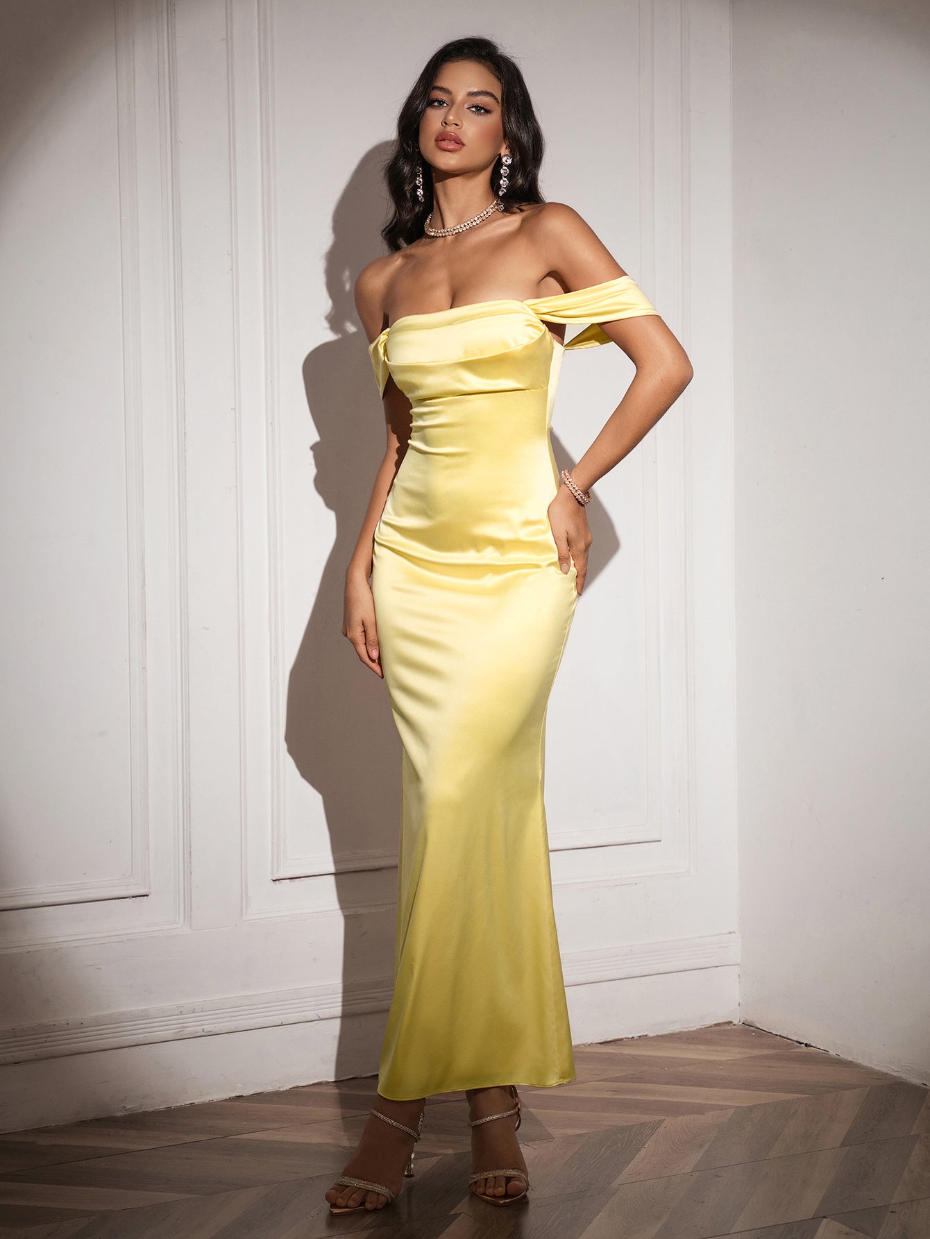Off Shoulder Satin Backless Mermaid Dress – Parthea Fashion