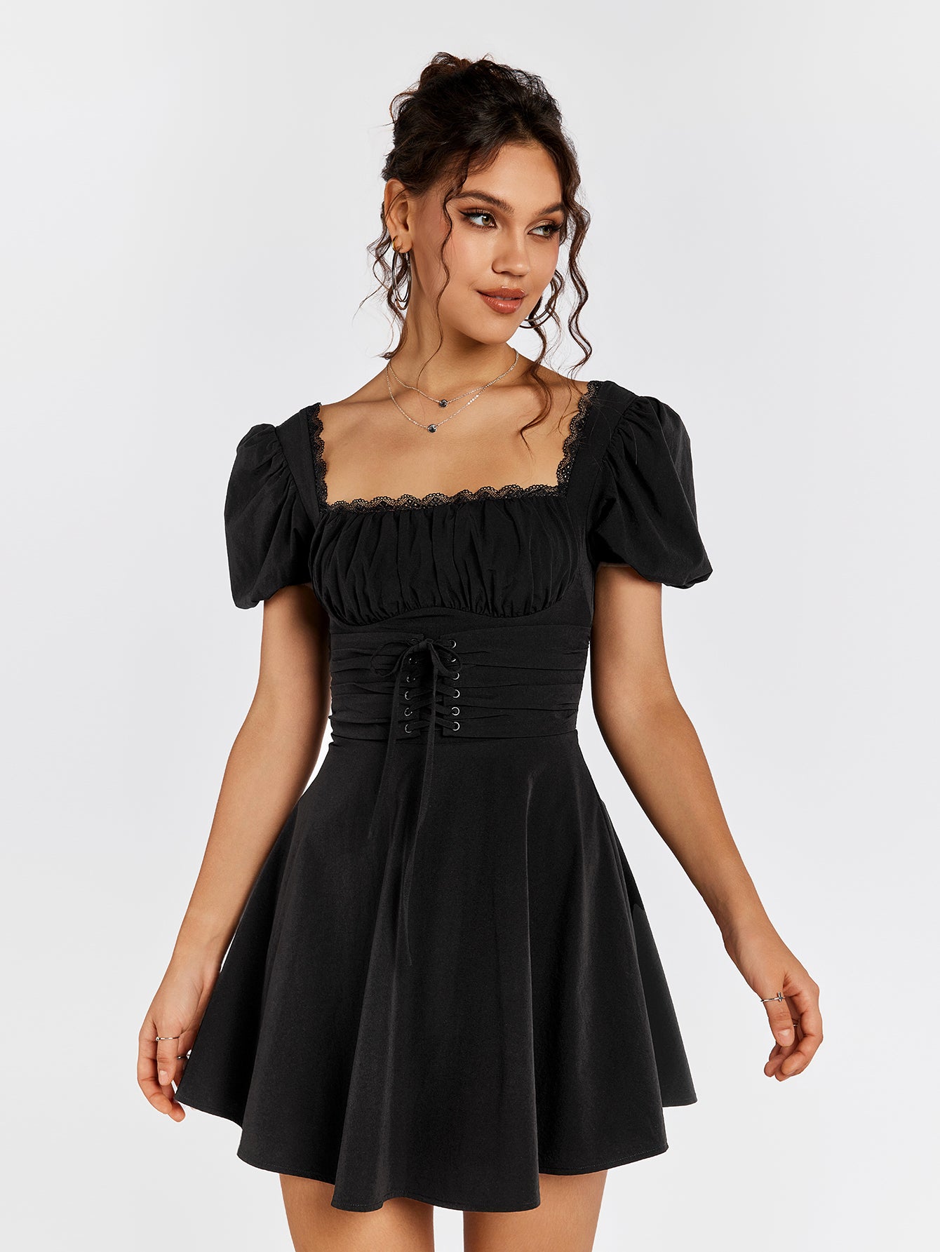 Trend4us Contrast Lapel Puff Sleeve Blazer Mini Dress