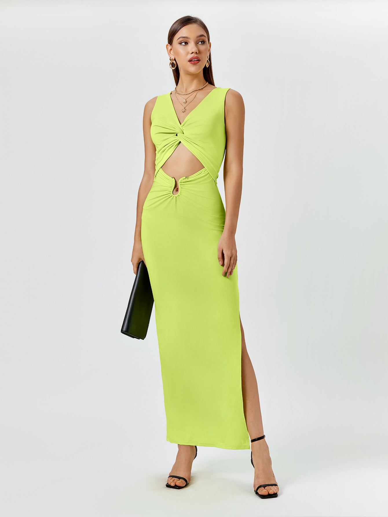 split hem bodycon dress V-Neck Cut Out Split Hem Bodycon Dress