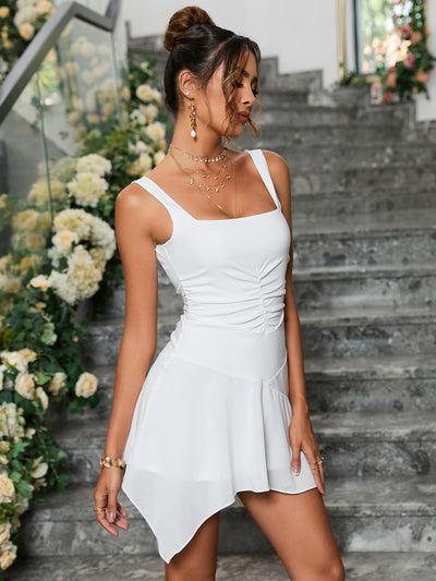 flowy ruffle square neck backless dress white side#color_white