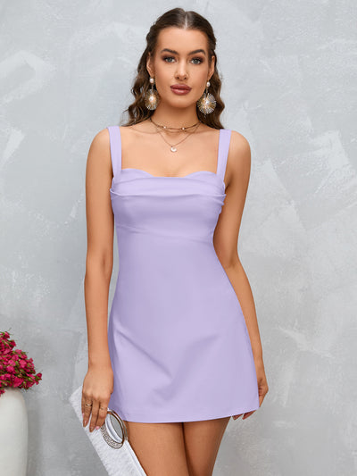 solid draped collar cami dress purple side#color_purple