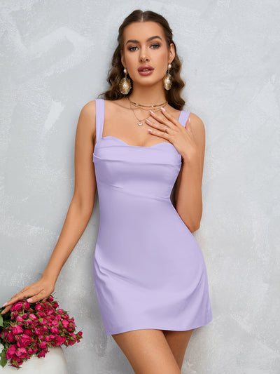 solid draped collar cami dress purple#color_purple