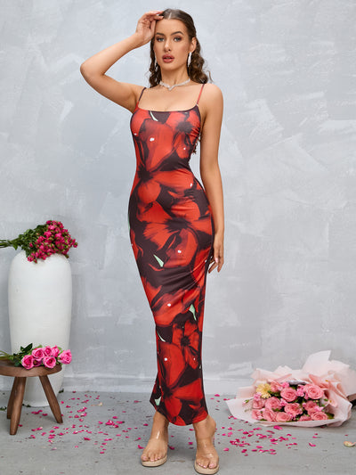 Floral Print Mermaid Hem Cami Dress