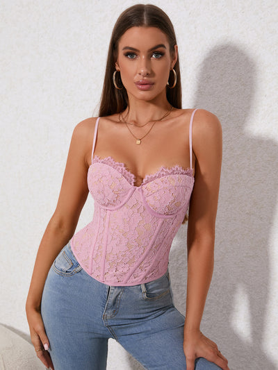 zip back lace cami pink top#color_pink