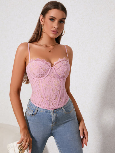 pink zip back lace cami top#color_pink
