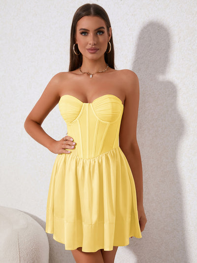 ruffle hem bustier tube yellow dress#color_yellow