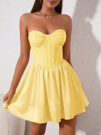 ruffle hem bustier yellow tube dress#color_yellow