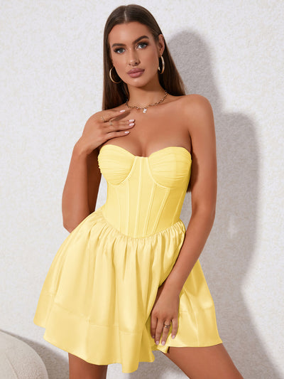 ruffle hem bustier tube dress yellow#color_yellow
