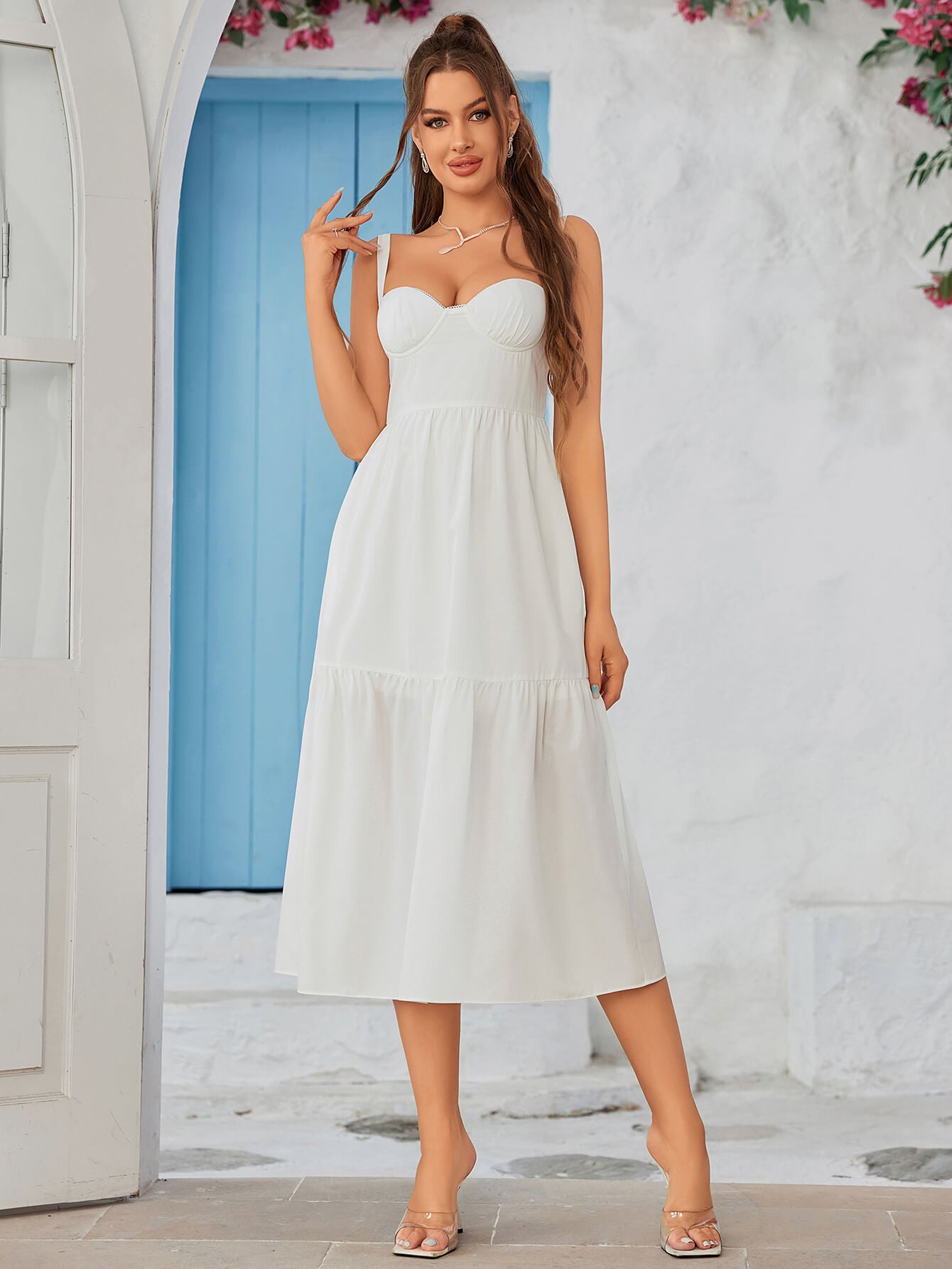 white backless bustier midi dress#color_white