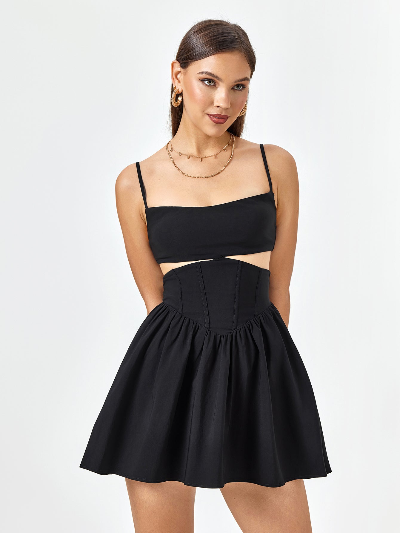 backless cut out cami dress#color_black