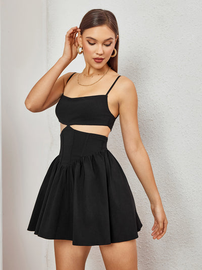 cut out backless mini dress#color_black