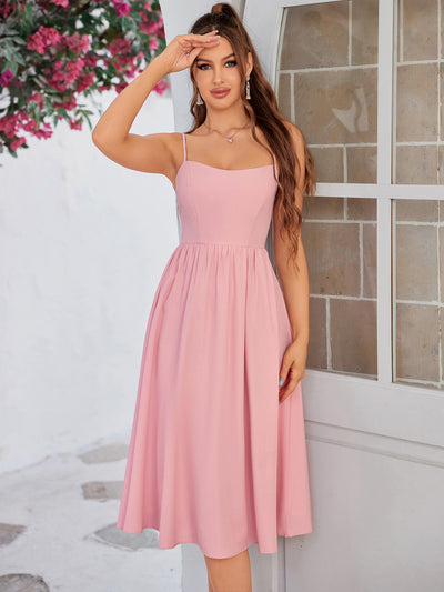 backless flowy solid cami midi dress#color_pink