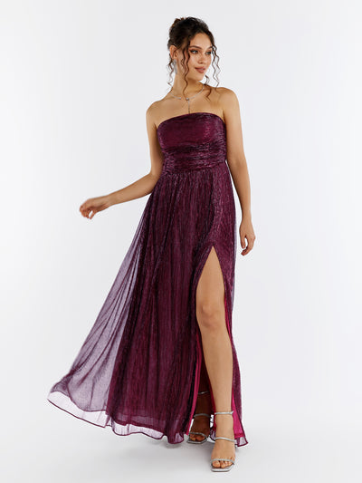 backless glitter tube maxi dress#color_wine