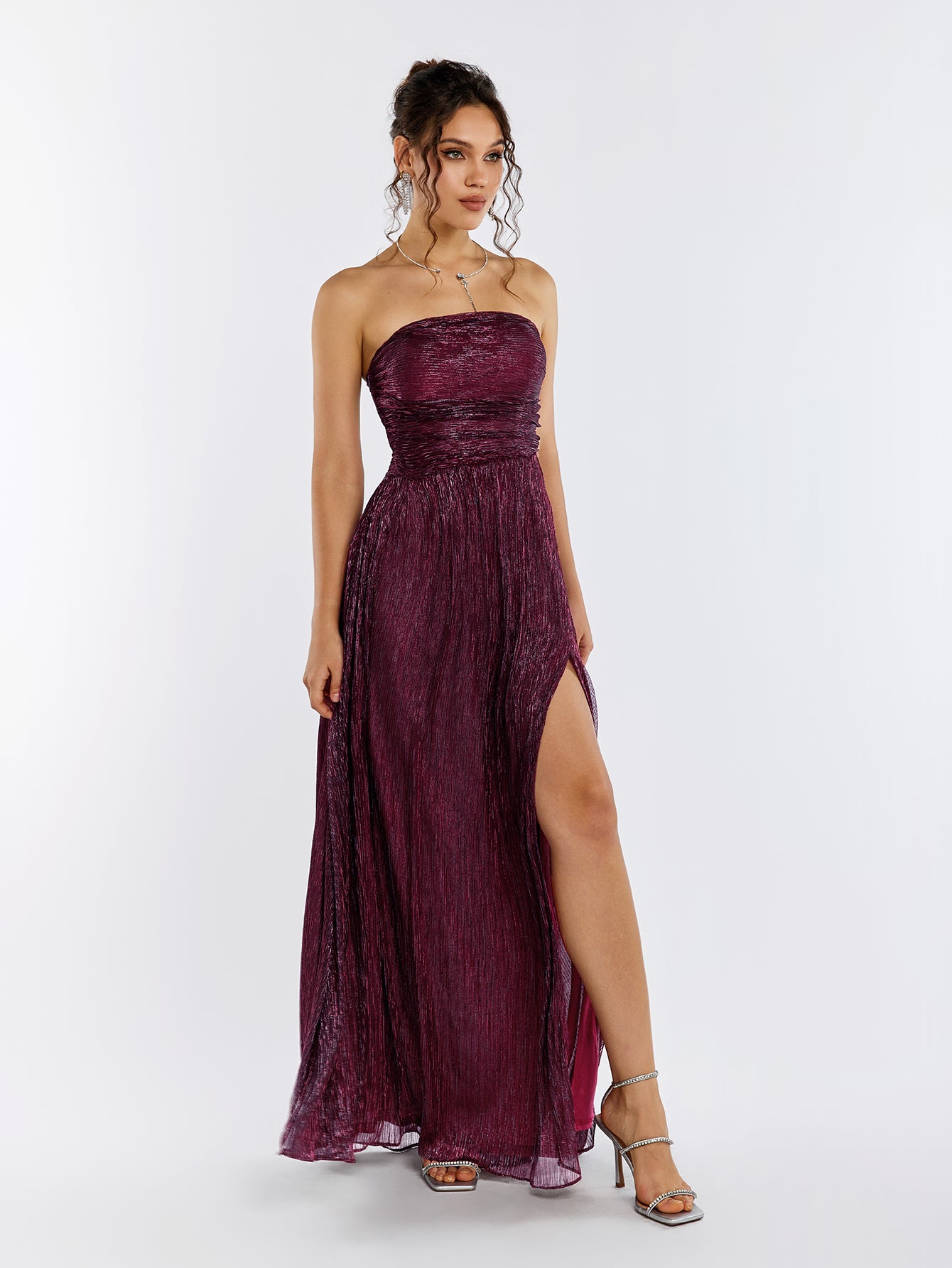 tube backless glitter maxi dress#color_wine