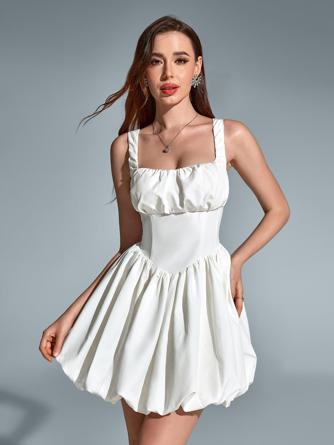 Backless Pleated Hem Bodycon Cami Dress, White / XS Backless Pleated Hem Bodycon Cami Dress, White / XS
