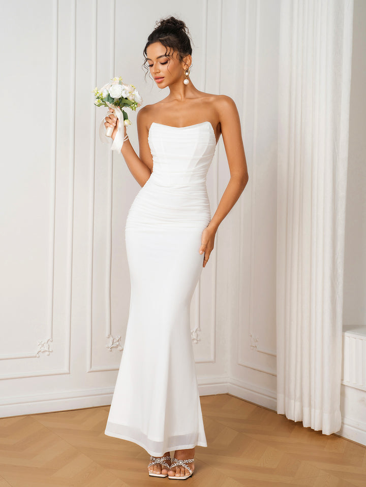 Bodycon Backless Ruched Mesh Tube Dress
