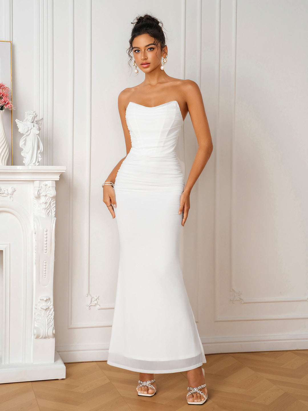 Backless Ruched Bodycon Mesh Tube Dress