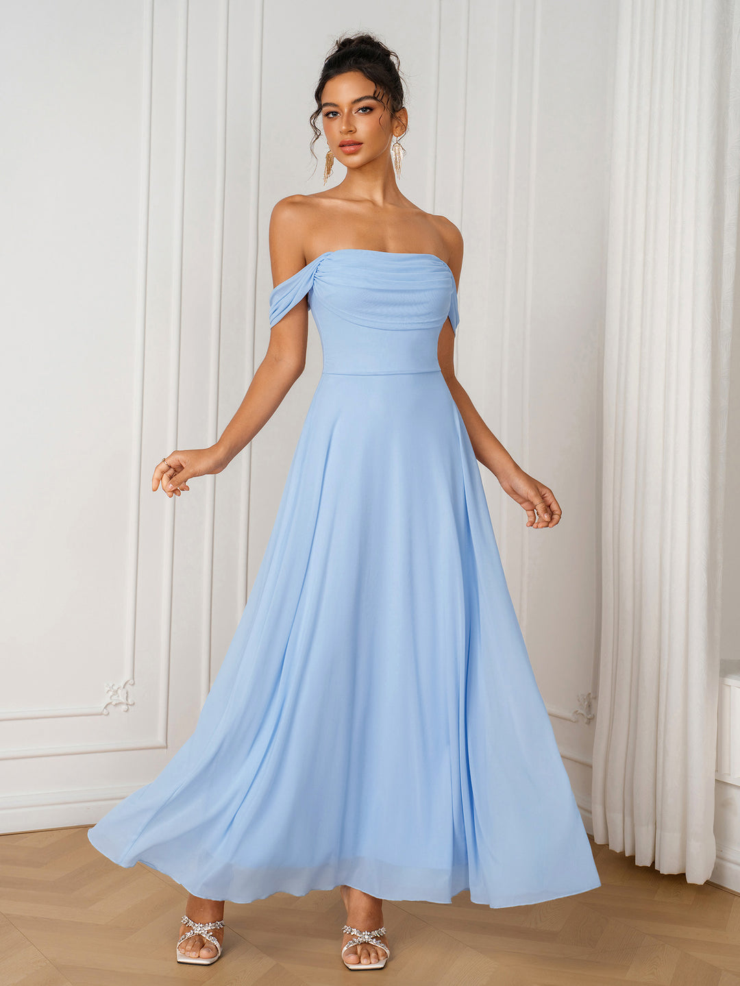 Solid Ruched Bust Backless Mesh Dress