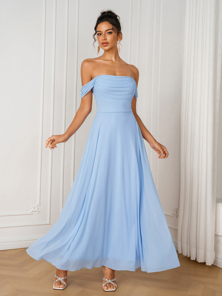 Solid Ruched Bust Backless Mesh Dress