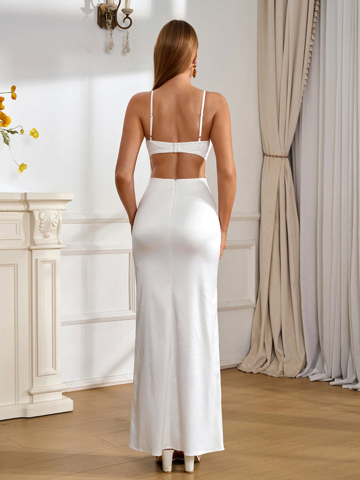 Backless Zipper Back Ruched Bust Satin Dress