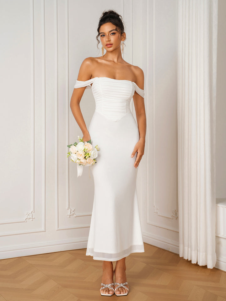 Solid Ruched Backless Bodycon Mesh Dress