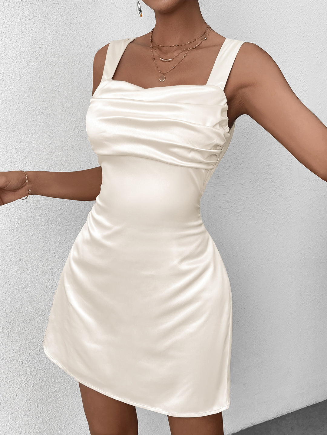 Backless Ruched Tie Back Draped Mini Dress Parthea Fashion Backless Ruched Tie Back Draped Mini Dress Parthea Fashion