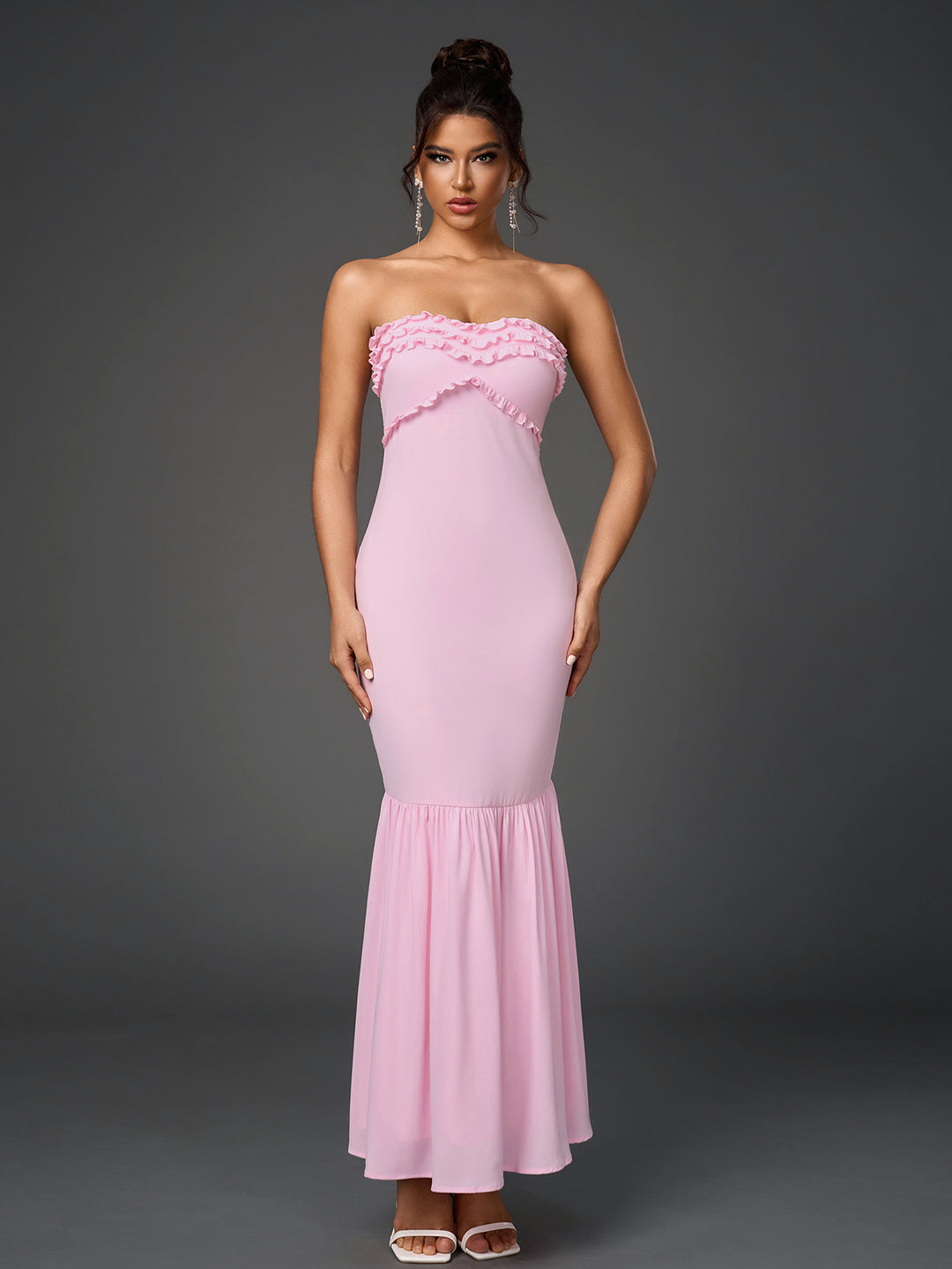 Backless Ruffle Trim Ruched Bodycon Tube Dress Parthea Fashion Backless Ruffle Trim Ruched Bodycon Tube Dress Parthea Fashion
