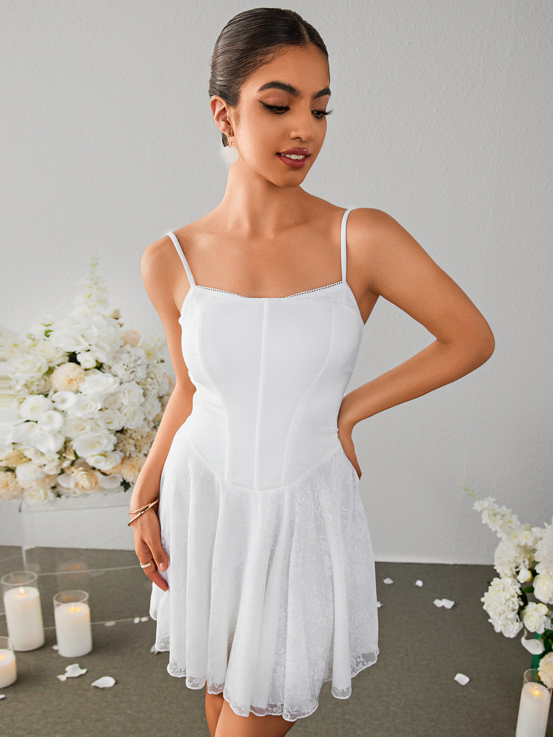 satin lace cami dress Satin Lace Cami Midi Dress with Slit