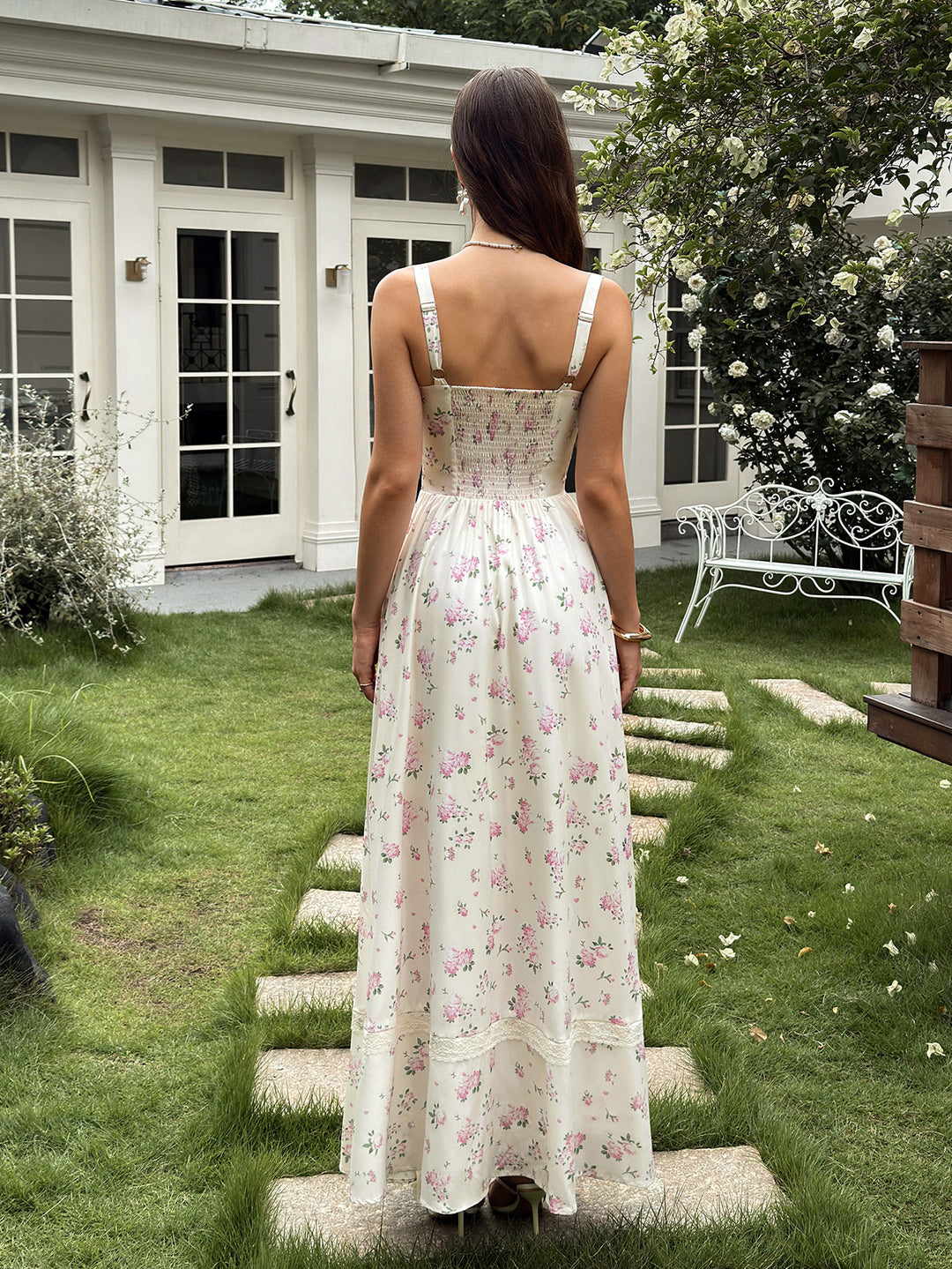 Backless Pocket Split Floral Print Maxi Dress