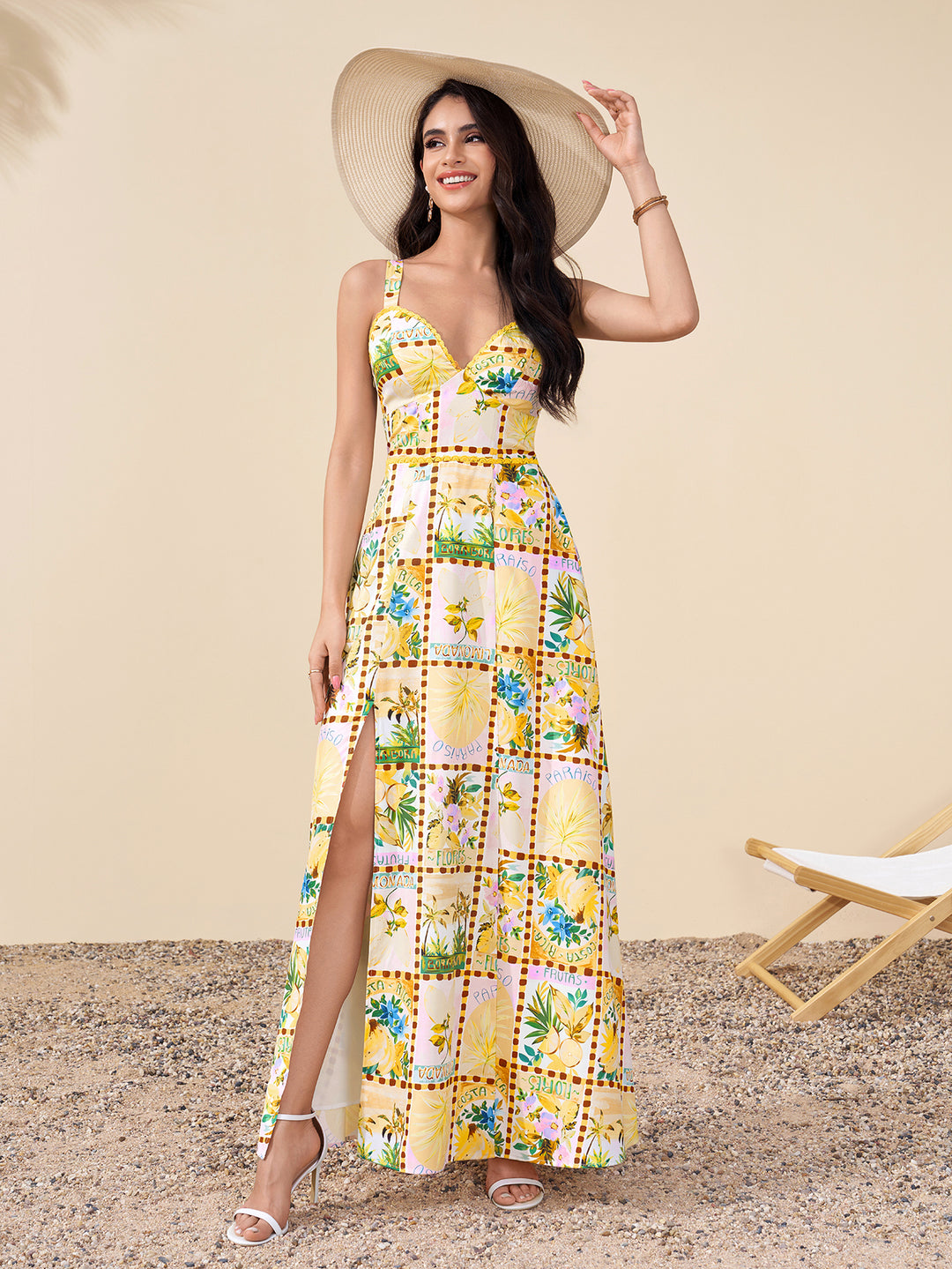 Floral Print Backless Split Thigh Maxi Dress