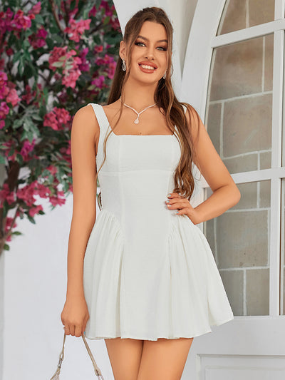 backless embellished tie cami dress#color_white
