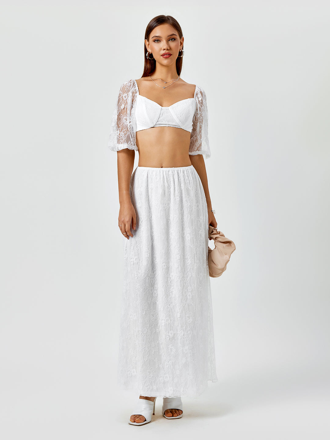 lace open back dress skirts High Slit Lace Maxi Skirt Dove / M
