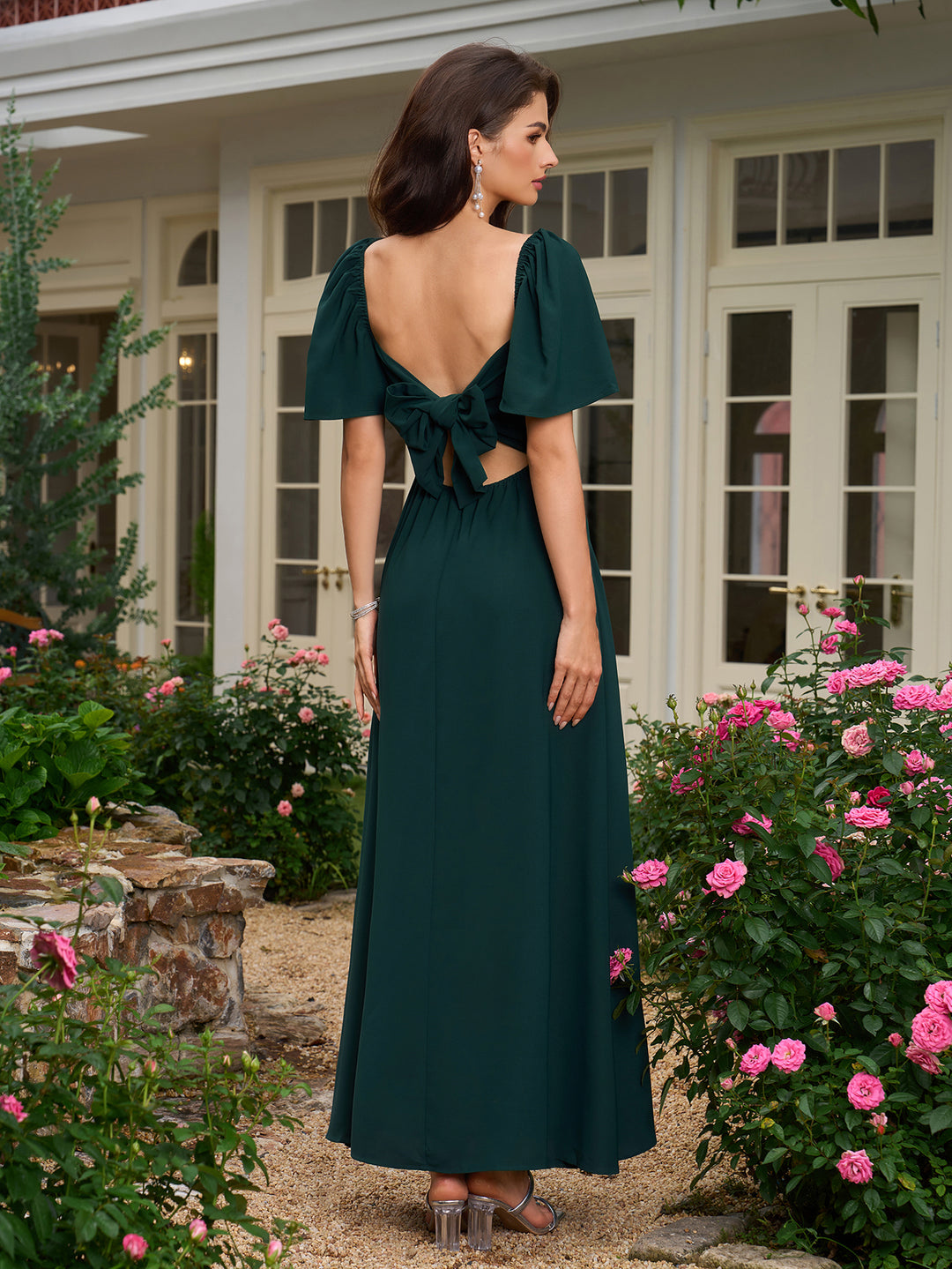 long bat sleeve dress Bat Wing Elasticated Side Gather Maxi Dress - Navy Blue