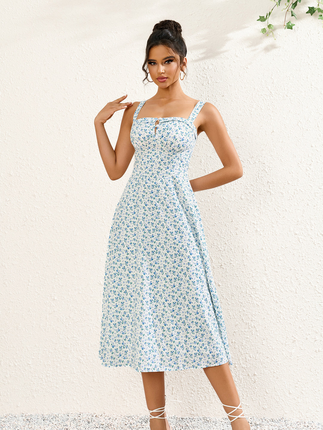 Button Bust Ruched Floral Print Midi Dress Button Bust Ruched Floral Print Midi Dress