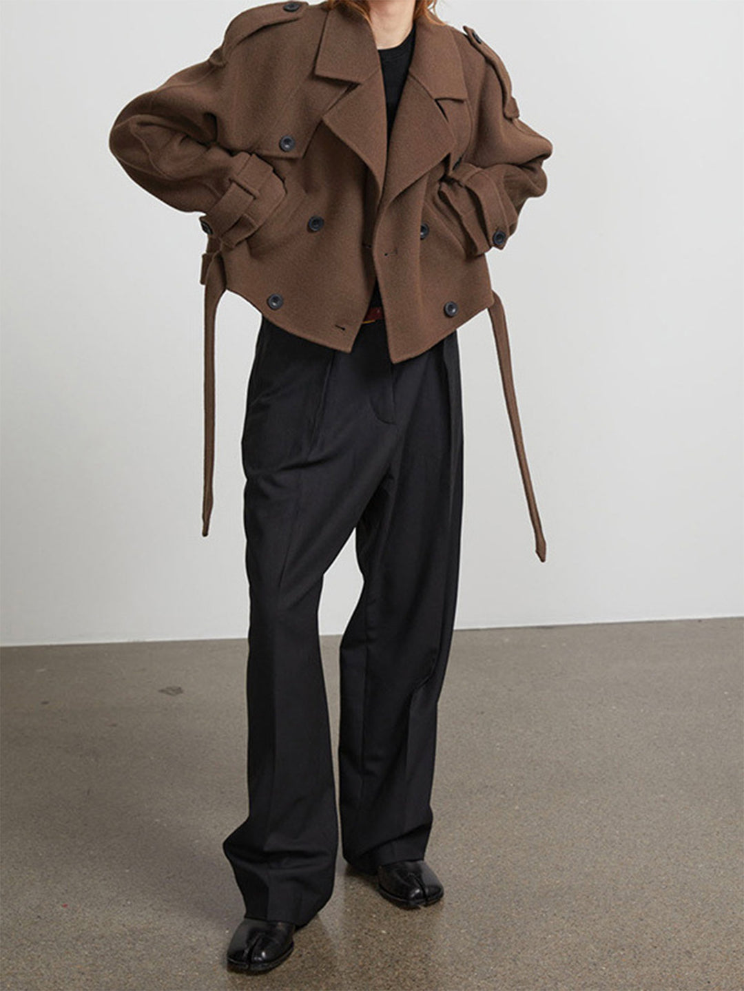 Decoration Button Tie-Up Jacket#color_brown