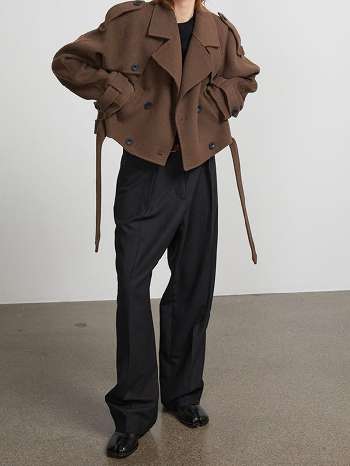 Decoration Button Tie-Up Jacket#color_brown