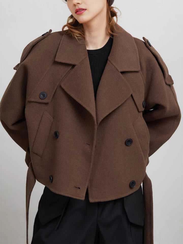 Button Decoration Tie-Up Jacket#color_brown