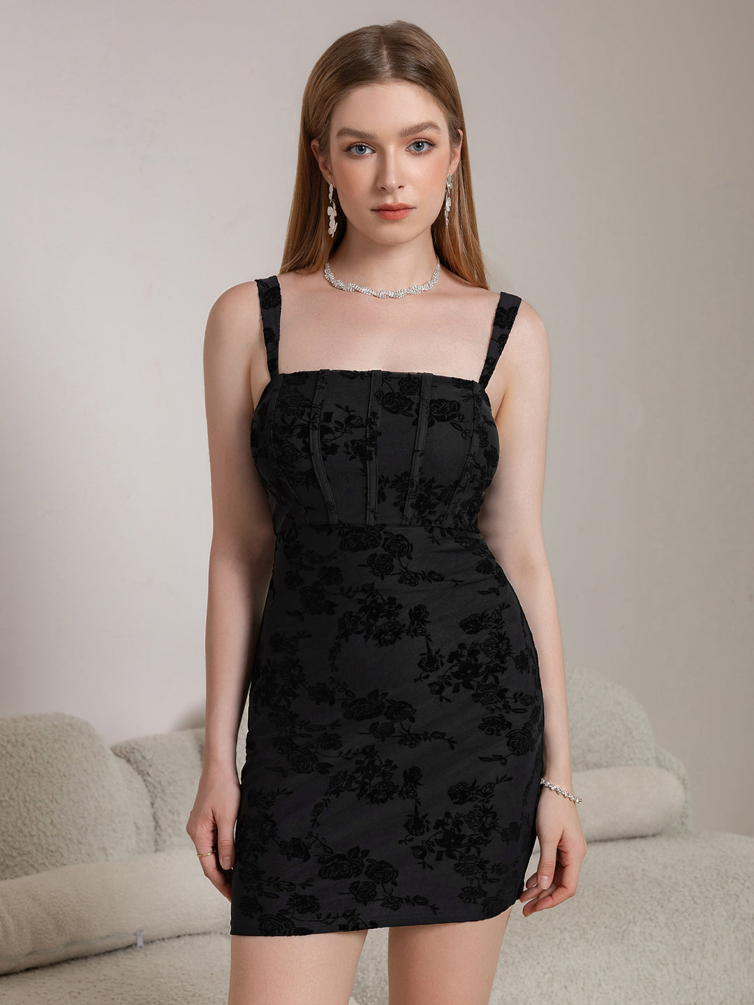 Corset Flocked Print Bodycon Cami Dress Parthea Fashion Corset Flocked Print Bodycon Cami Dress Parthea Fashion