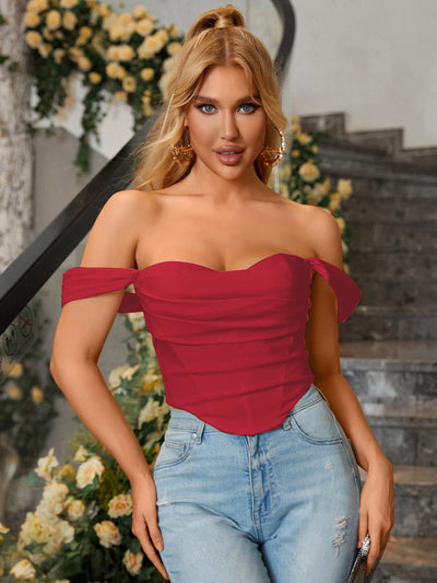 cowl neck strap corset red top#color_red