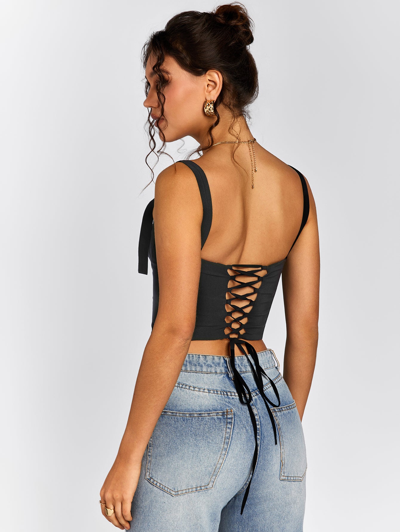 back crisscross corset crop top#color_black