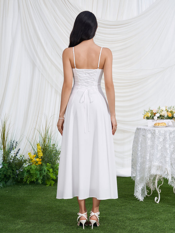 Crisscross Corset Back Lace Trim Cami Dress