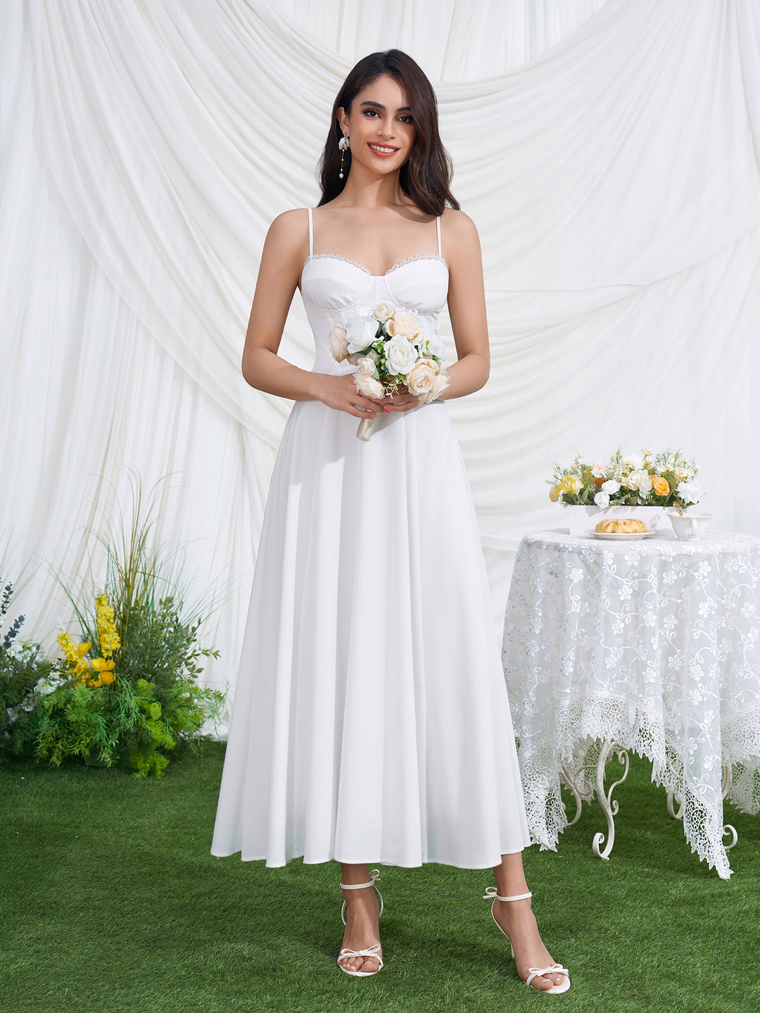 Corset Back Crisscross Lace Trim Cami Dress