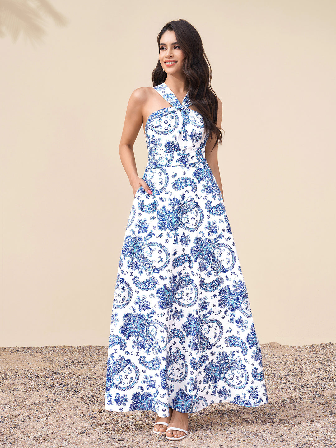 Back Crisscross Tie Pocket Maxi Dress