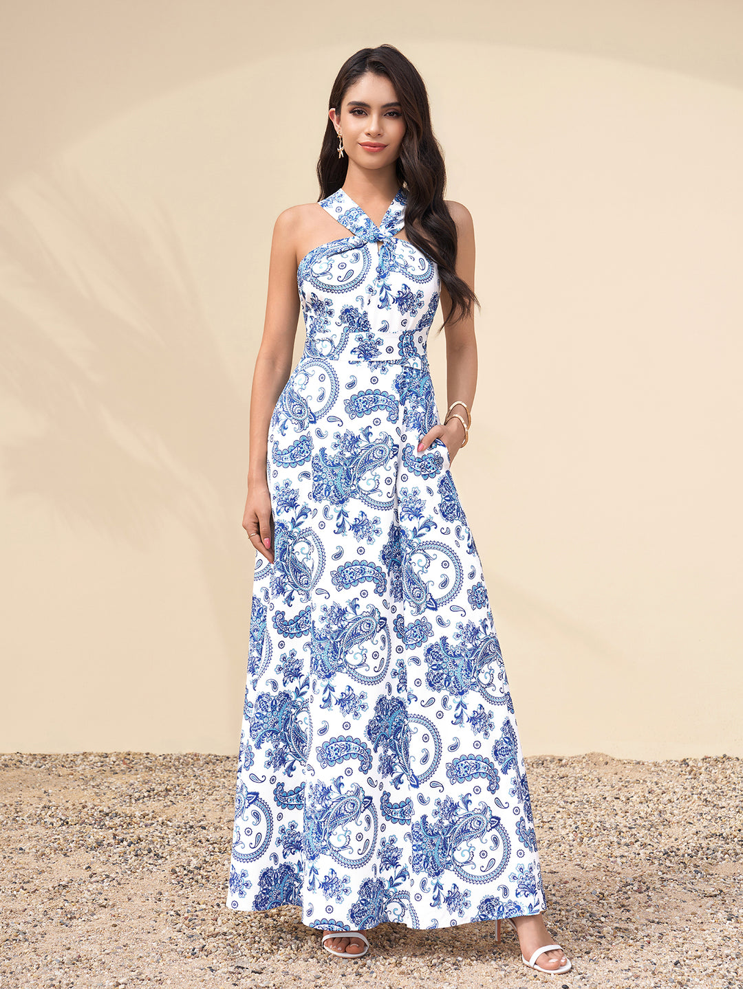Crisscross Tie Back Pocket Maxi Dress