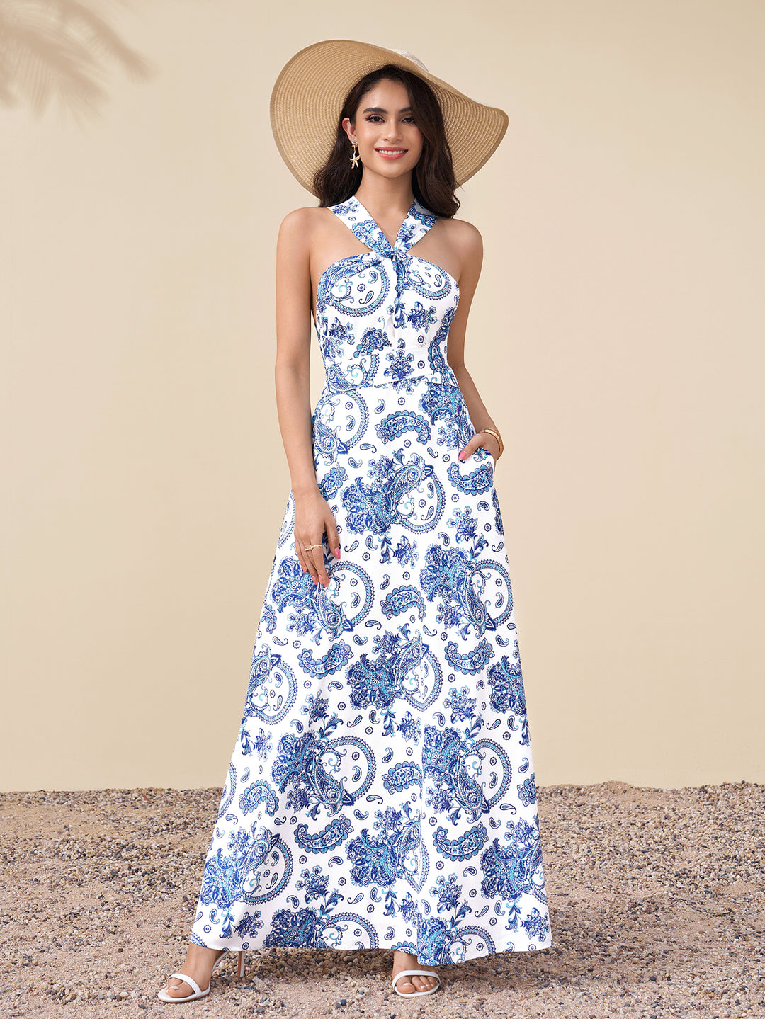 Tie Back Crisscross Pocket Maxi Dress