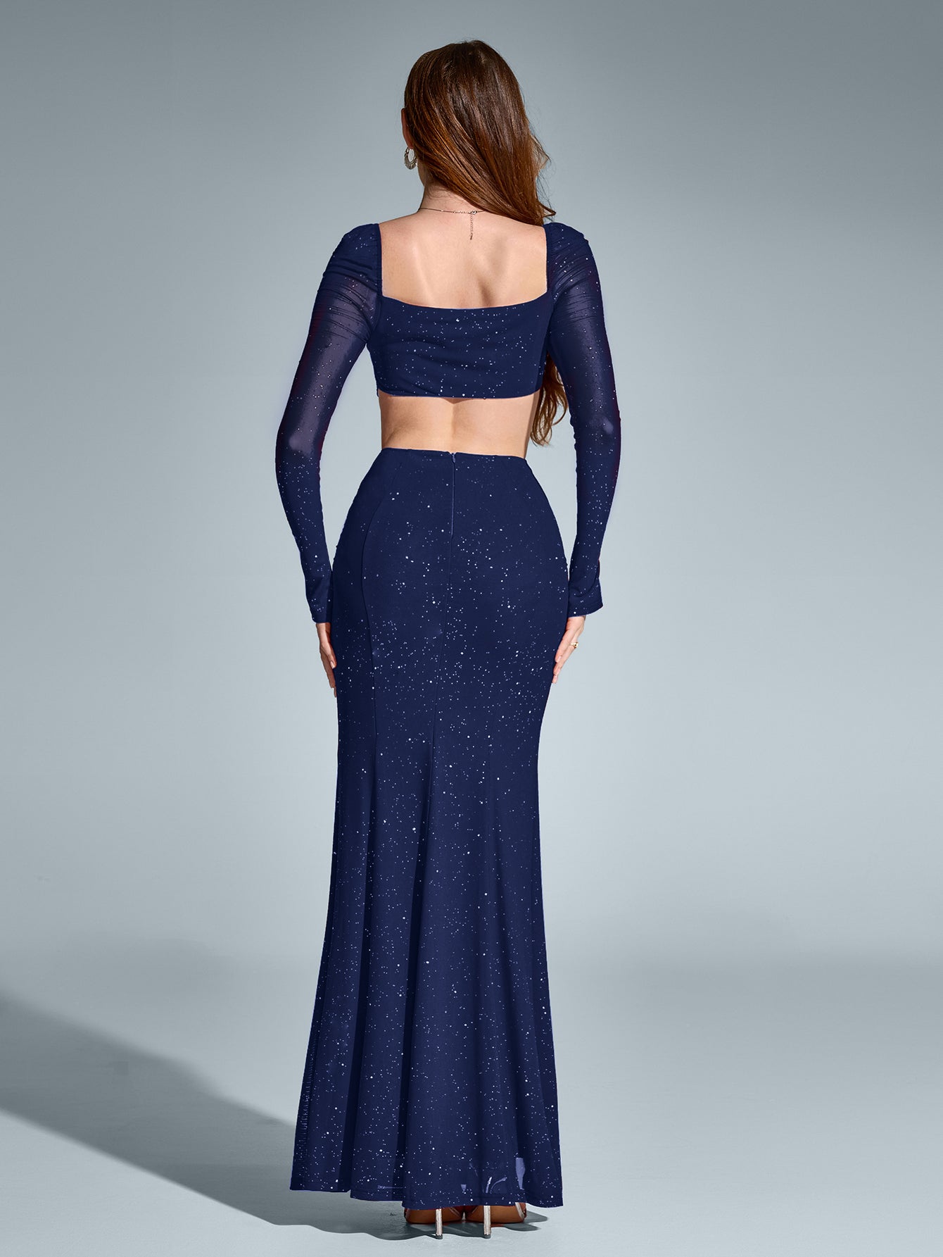 Cut Out Backless Split Thigh Mermaid Hem Glitter Dress – Parthea Fashion