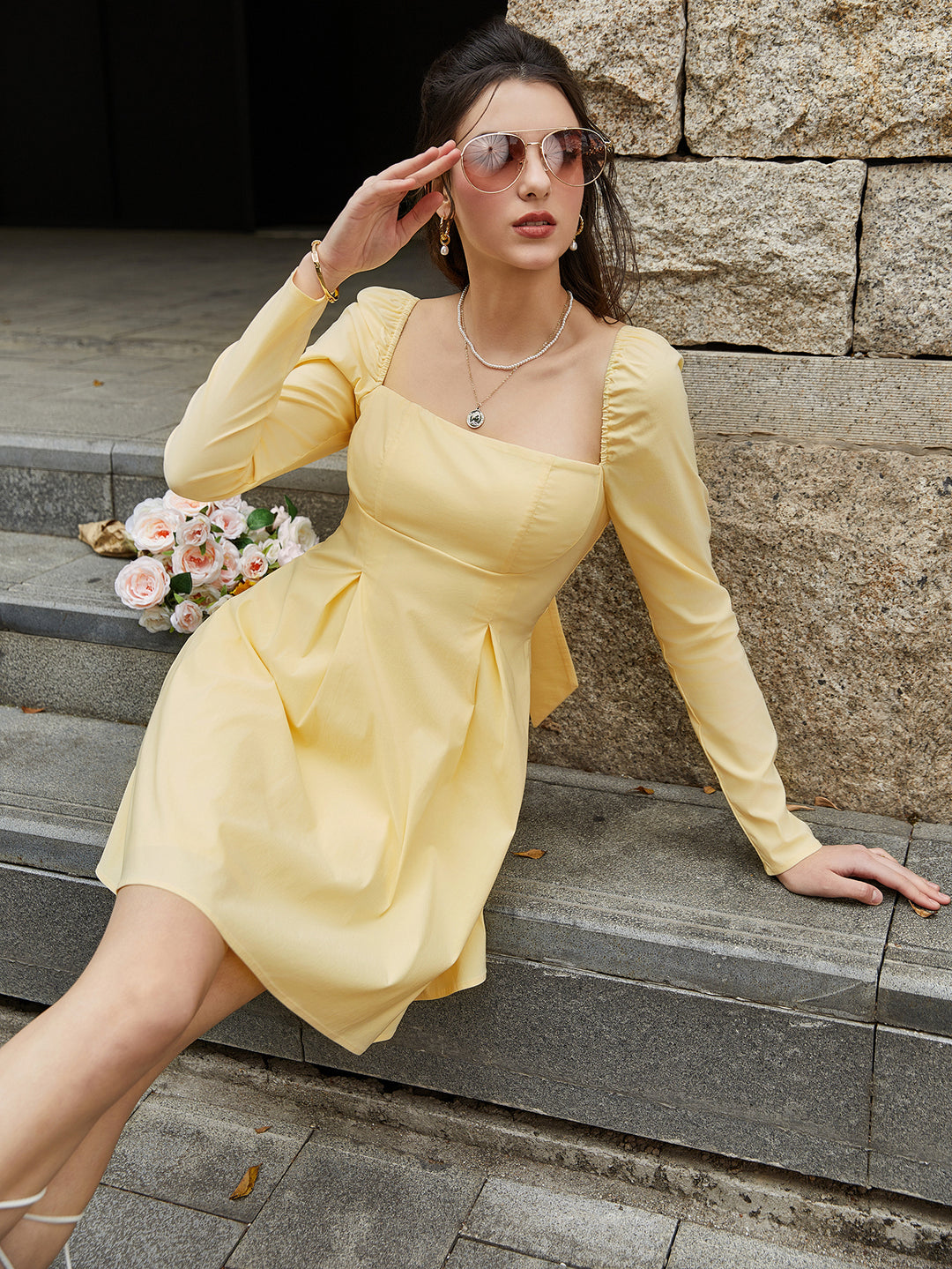 yellow cut out mini dress High Neck Knot Cut Out Detail Mini Dress In Yellow | EGO US